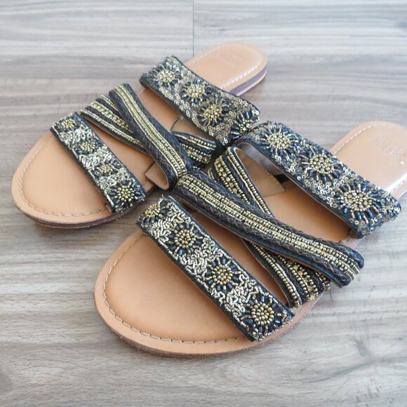 ANTHROPOLOGIE JASPER & JEERA La Plata Boho Beaded Slide Sandals - Size US 7.5 - Picture 2 of 14
